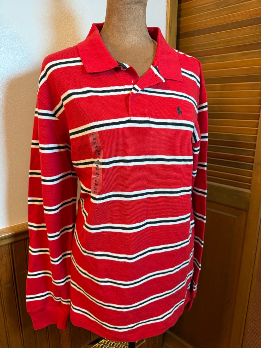 Polo Ralph Lauren Red, White & Black Striped Polo Shirt - Picture 2 of 7